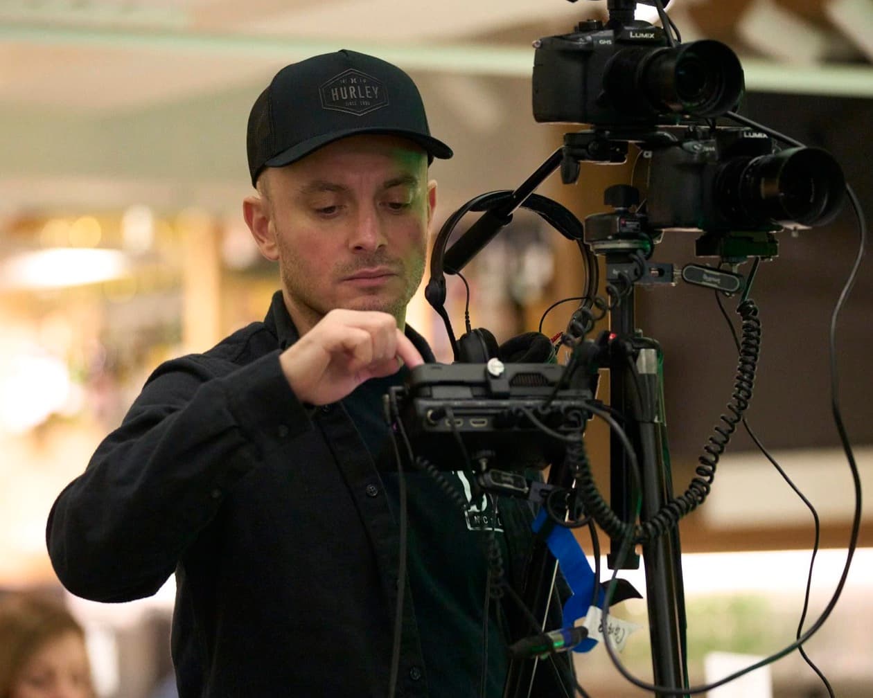 Beka Virtue setting up a camera rig on location